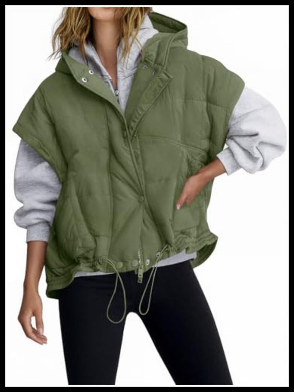 Oversized Hooded Quilted Puffer Vest Cap Sleeve Warm Padded Outerwear